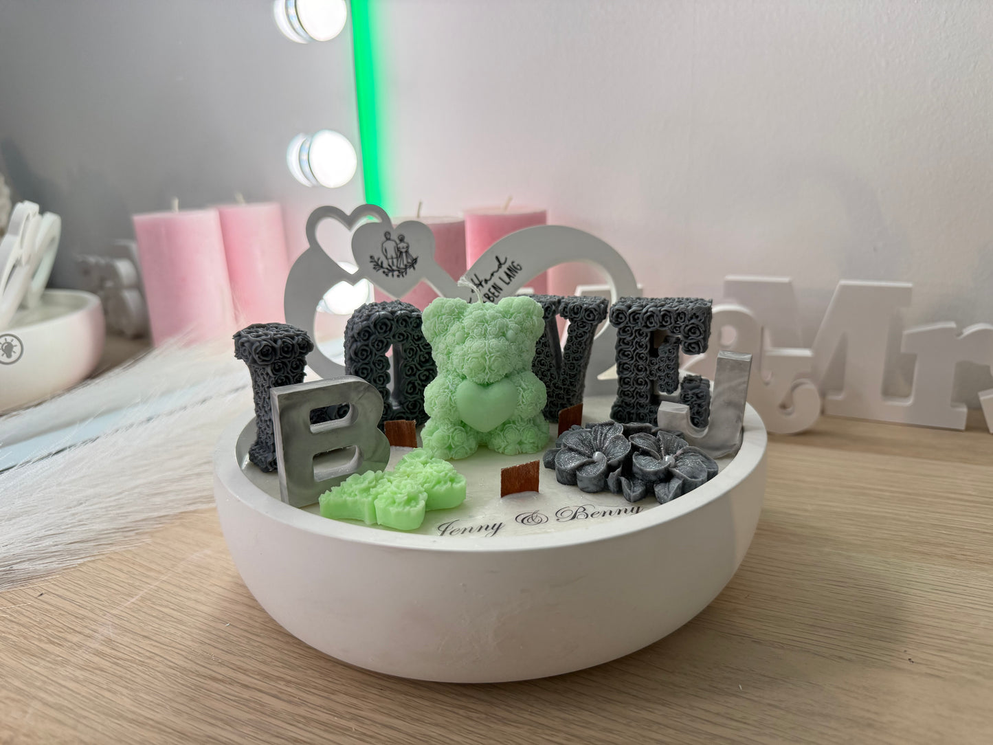 Exklusive LOVE-Schale mit mintgrünem Bären – Handgefertigtes Deko-Highlight & besonderes Geschenk – personalisierbares Geschenk – handgemacht, personalisierbar, hochwertige Deko