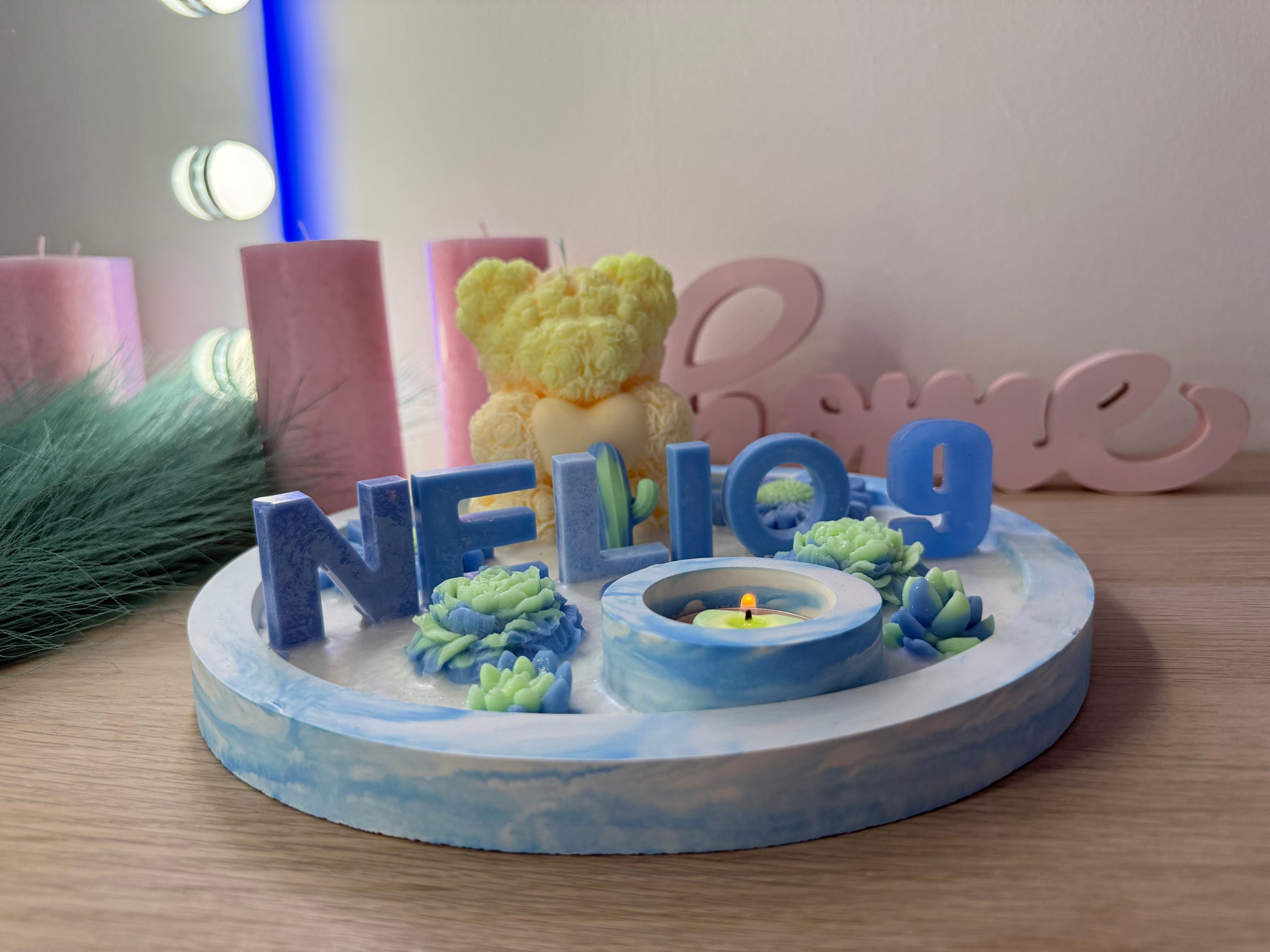 🕯️ Personalisierte Geschenk-Schale mit Bärchenkerze – Name in 3D, handgemacht Geburtstag – handgemacht, personalisierbar, hochwertige Deko