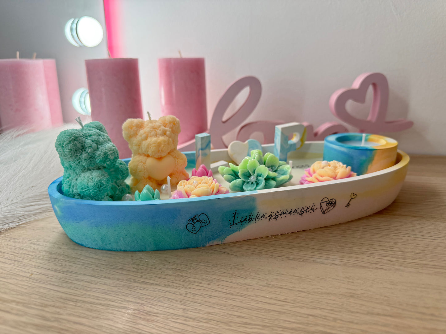 🌈 „Lieblingsmensch“-Schale mit Kerzen & Deko | Handgemacht & personalisierbar | Geschenk für Freund, Freundin oder Paar – handgemacht, personalisierbar, hochwertige Deko