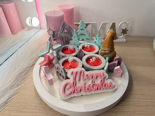 Weihnachtliche Kerzenlandschaft in Marmoroptik – handgegossene Adventsdeko im modernen Stil – personalisierbare Winterdekoration – handgemacht, personalisierbar, hochwertige Deko