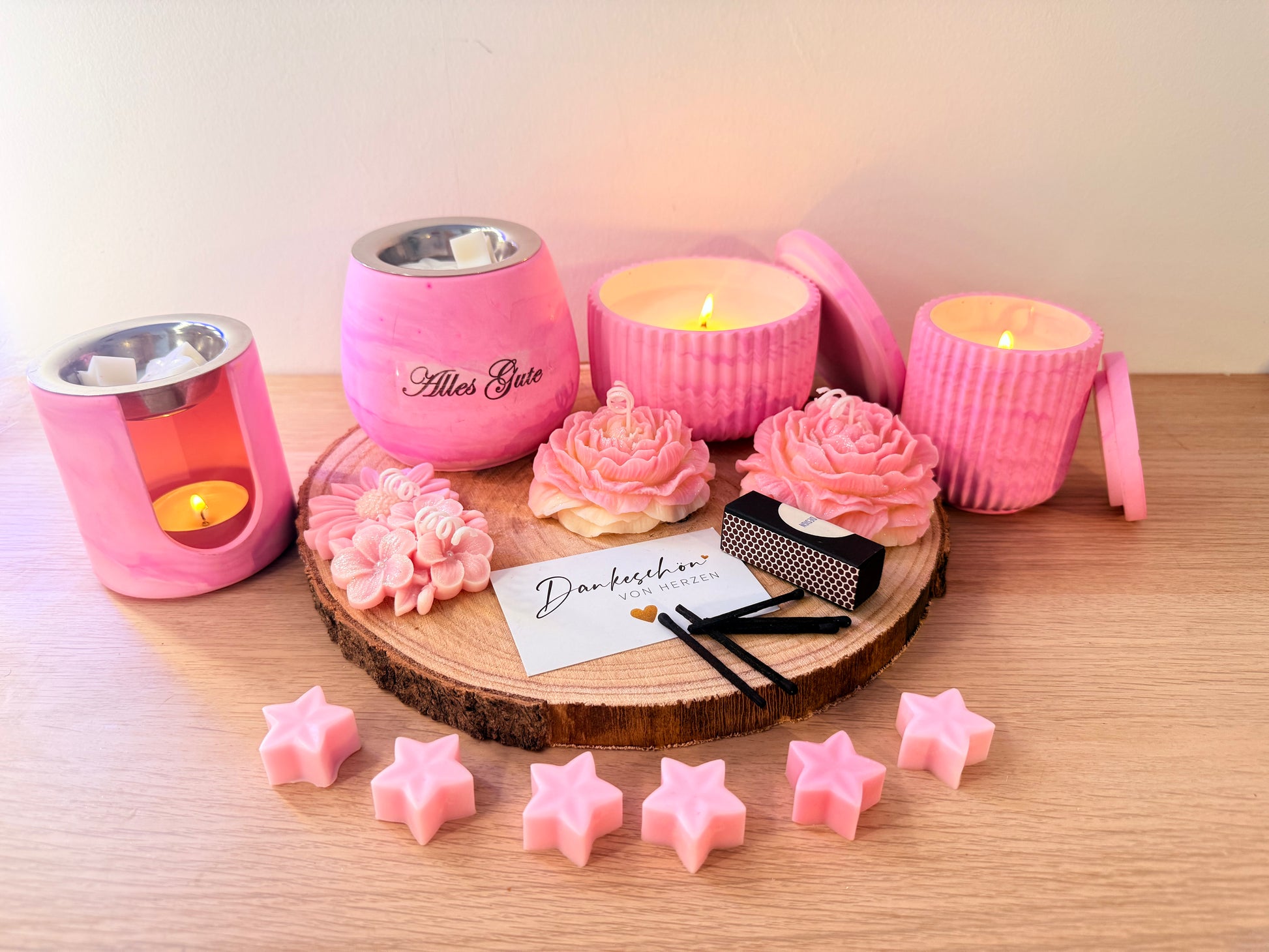 Rosa Duftkerzen Geschenkbox als hochwertiges Mitarbeitergeschenk und Kundengeschenk