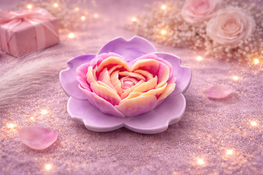 🌸 Handgemachte Blütenschale mit Wachsblume – Rosa & Gelb – personalisierbares Geschenk